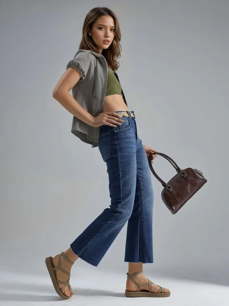 هيكاب جينز سكوالو بخصر عالٍ بقصة واسعة من الأسفل